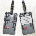 De vos en de Naam van de Douane van het Bos Bagagelabel<br><div class="desc">Een wilde rode vos staat onder pijnbomen in een donker bos. Een landschapsschilderij voor wilde dieren,  dieren en natuur liefhebbers. Verander de contactgegevens op de rug.</div>