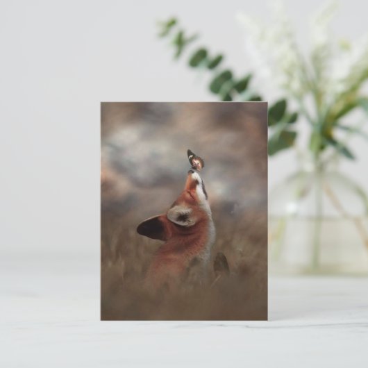 De vos en de vlinder briefkaart (Staand voorkant)