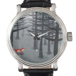 De vos en het bos horloge<br><div class="desc">Een wilde rode vos staat onder de pijnbomen in een donker bos. Een landschapsschilderij voor wilde dieren, natuur en dierenvrienden.</div>