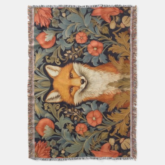 De vos en rode bloemen art nouveau stijl deken (Voorkant Verticaal)