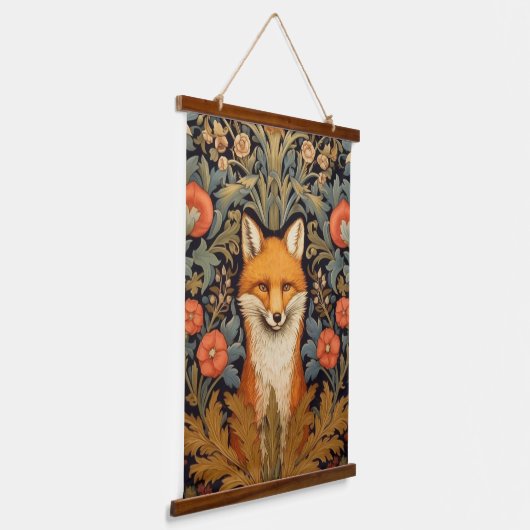 De vos en rode bloemen art nouveau stijl hangend wandkleed (Gebogen)