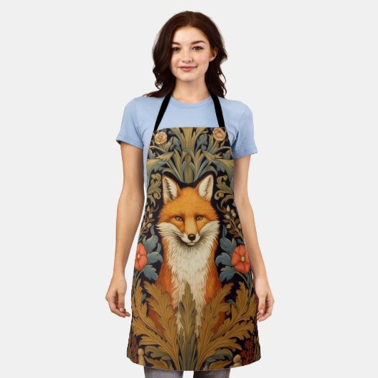 De vos en rode bloemen art nouveau stijl schort (Gedragen)