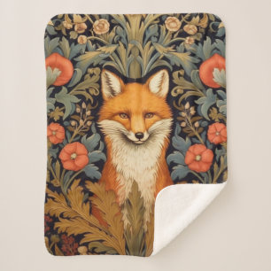 De vos en rode bloemen art nouveau stijl sherpa deken