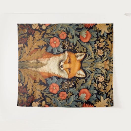 De vos en rode bloemen art nouveau stijl wandkleed (Voorkant (horizontaal))