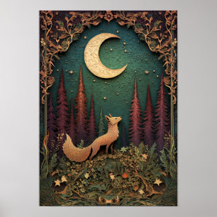 De vos Night Spring Forest Art Poster