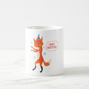 De vos zegt vrolijk kerstfeest. koffiemok