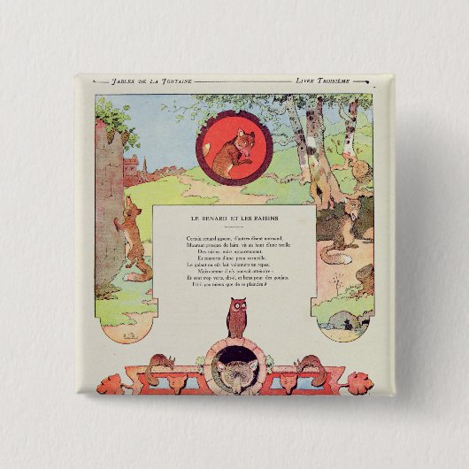 De vossen en de druiven vierkante button 5,1 cm (Voorkant)