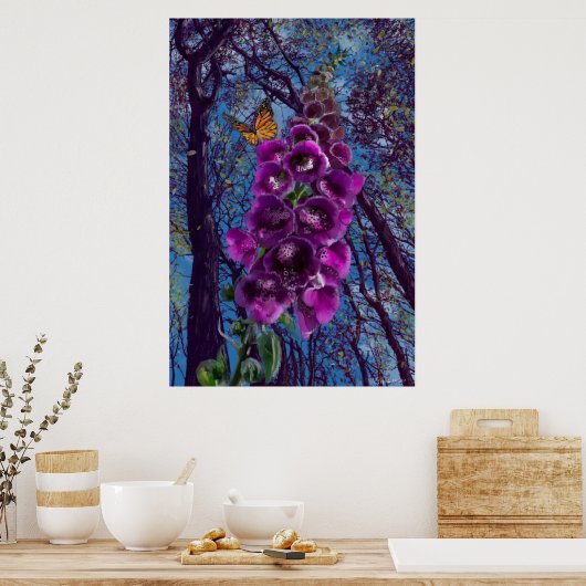 De vossenhandschoen met vlinder in het schilderij  poster (Keuken)