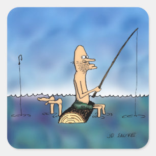 De vreemde Cartoon van de Visserij van de Dag Vierkante Sticker