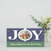 De vreugde blauwe photocard van de vakantie feestdagenkaart (Staand voorkant)