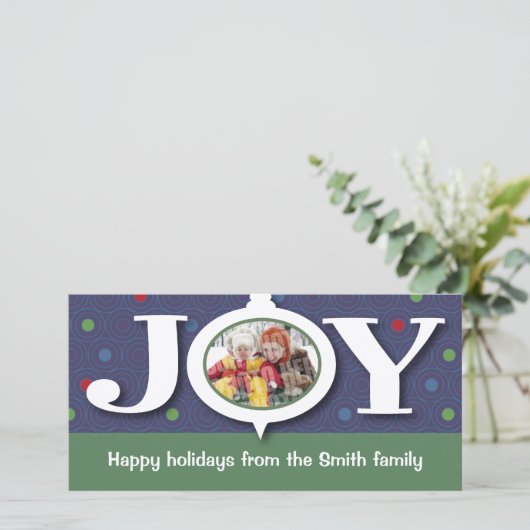 De vreugde blauwe photocard van de vakantie feestdagenkaart (Staand voorkant)