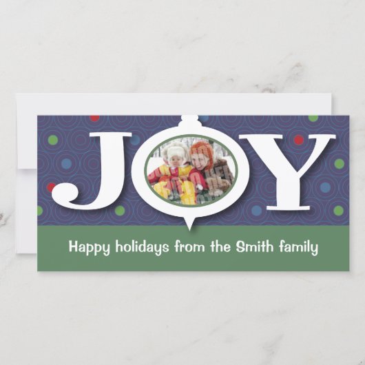 De vreugde blauwe photocard van de vakantie feestdagenkaart (Voorkant)