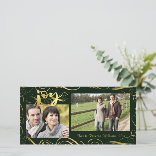 De VREUGDE, Elegant Goud bloeit op Veranderlijke Feestdagenkaart (Staand voorkant)