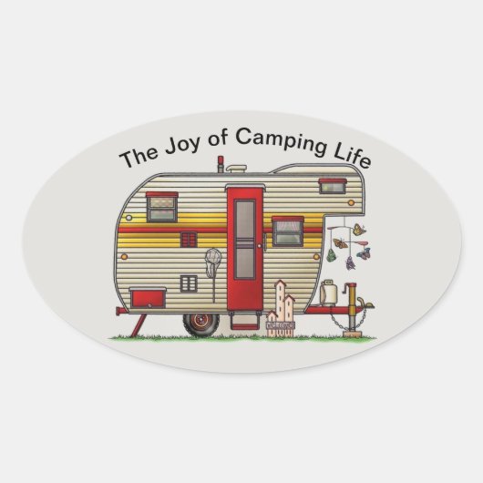 De vreugde van Camping Life Trailer Ovale Sticker (Voorkant)