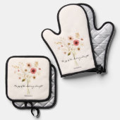 De vreugde van de Heer minimalistische bloem Ovenwant & Pannenlap Set (Voorkant / Achterkant)