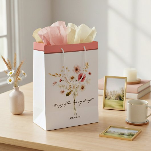 De vreugde van de heer minimalistische bloemen medium cadeauzakje