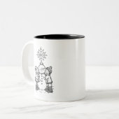 De vreugde van de sneeuwman tweekleurige koffiemok (Voorkant links)