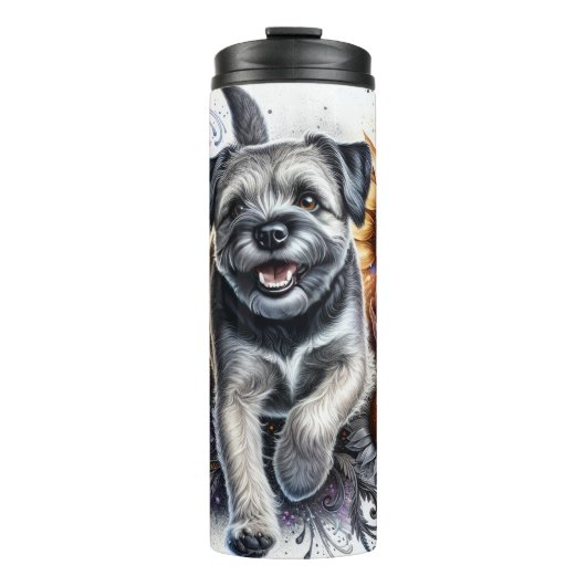 De vreugdevolle bloemenreis van de Border Terrier Thermosbeker (Voorkant)