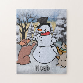 De vriendschap tussen sneeuwman, hond en kat | gra legpuzzel