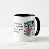 De vriendschap tussen sneeuwman, hond en kat | gra mok (Voorkant rechts)