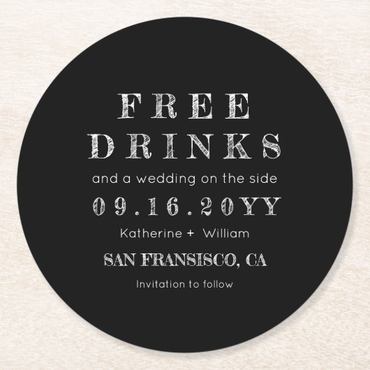 De vrije Drinken van het Chalkboard van de douane  Ronde Kartonnen Onderzetter (Voorkant)