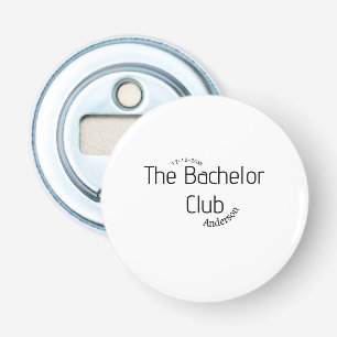 de vrijgezellenclub naam jaar stijlvol trendy rond button flesopener