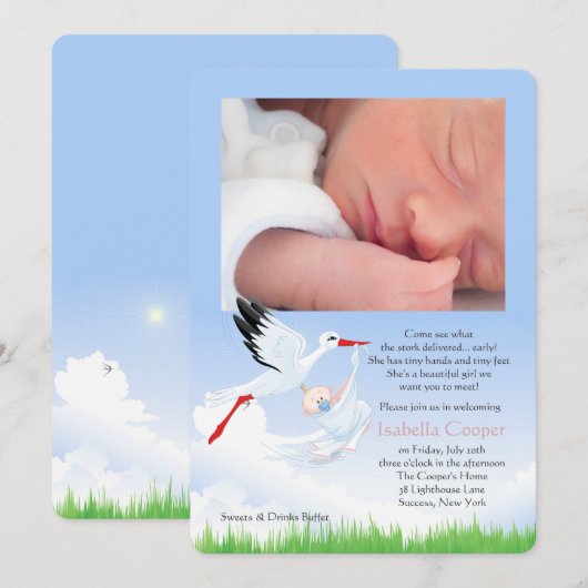 De vroege levering van Stork Foto Post Baby shower Kaart (Voorkant / Achterkant)