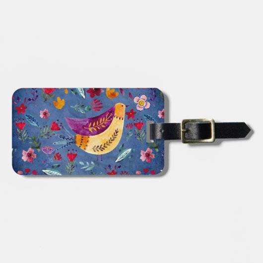 De vroege vogel in de bloementuin bagagelabel (Voorkant horizontaal)