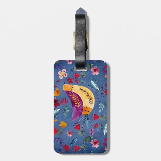 De vroege vogel in de bloementuin bagagelabel (Achterkant verticaal)