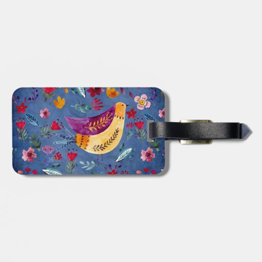 De vroege vogel in de bloementuin bagagelabel (Achterkant horizontaal)