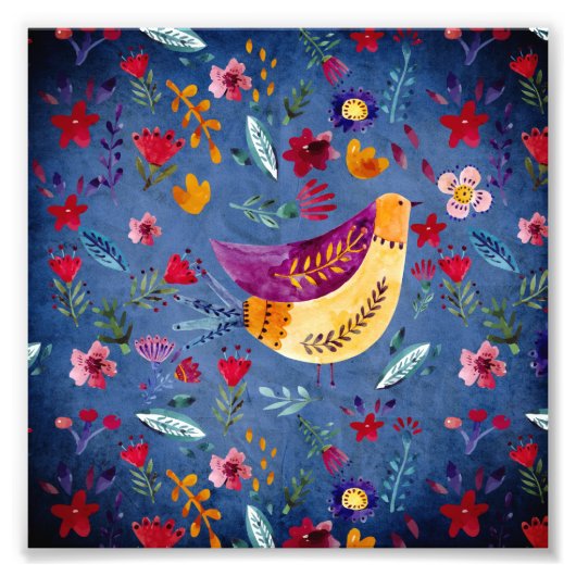 De vroege vogel in de bloementuin foto afdruk (Voorkant)