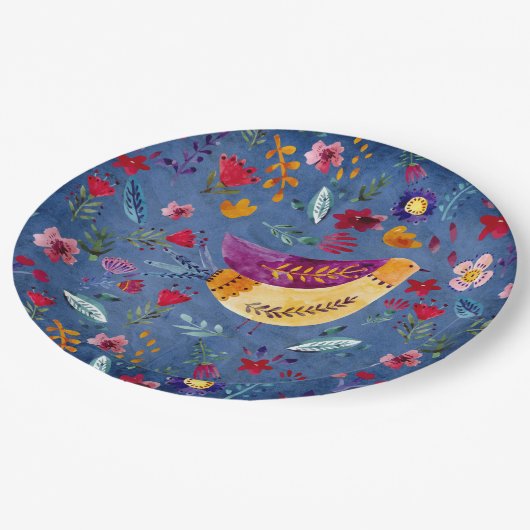 De vroege vogel in de bloementuin papieren bordje (Gekanteld)