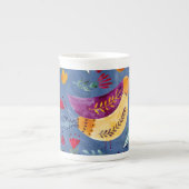 De vroege vogel in de bloementuin porselein kop (Voorkant)