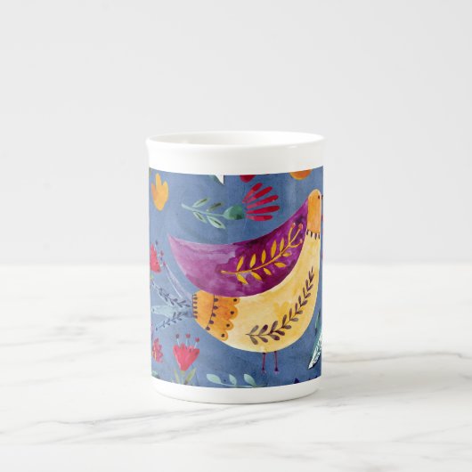 De vroege vogel in de bloementuin porselein kop (Voorkant)