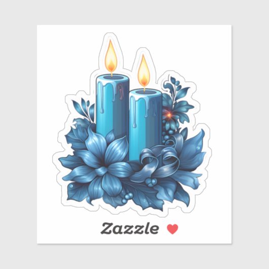 De vrolijke blauwe kaars voor Kerstmis Sticker (Vel)