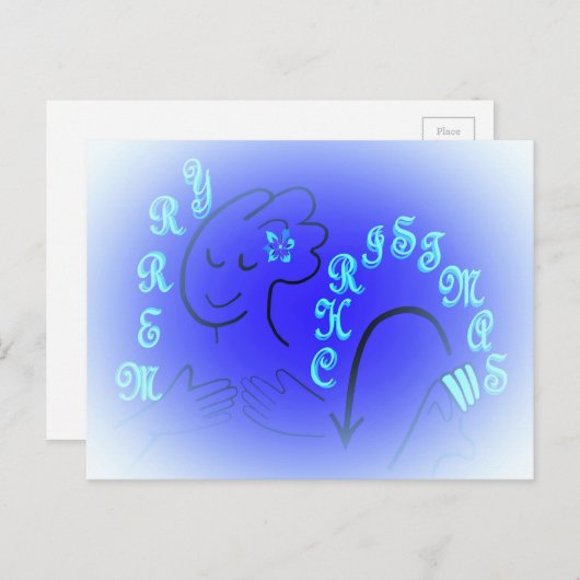 De Vrolijke BLAUWE Versie van Kerstmis ASL Feestdagenkaart (Voorkant / Achterkant)