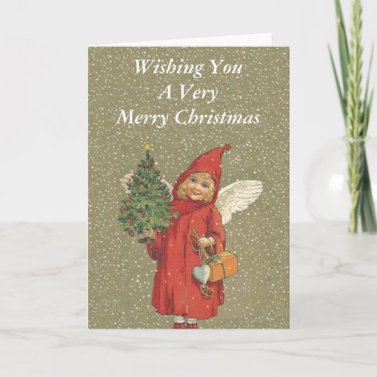 De vrolijke Boom van de Engel van het Meisje van Feestdagen Kaart (Voorkant)