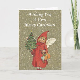 De vrolijke Boom van de Engel van het Meisje van Feestdagen Kaart