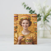De vrolijke Cheeseburger Lady in het kostuum van C Briefkaart (Staand voorkant)