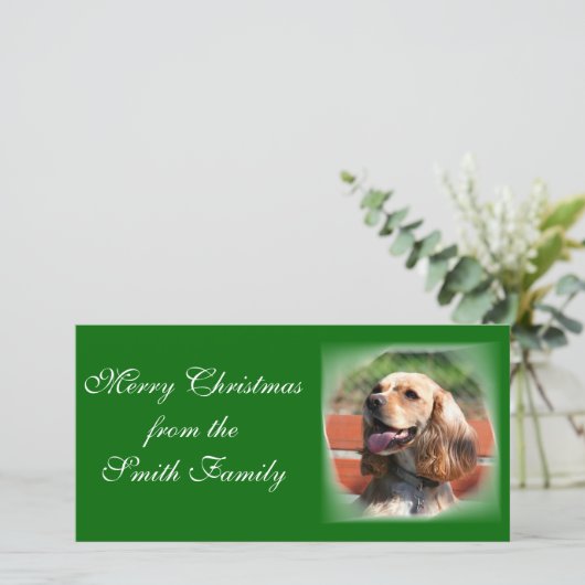 De vrolijke Cocker-spaniël Photocard van Kerstmis Feestdagenkaart (Staand voorkant)