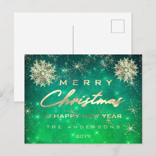 De vrolijke Gouden Groene Hemel van de Sneeuw van Briefkaart (Voorkant / Achterkant)