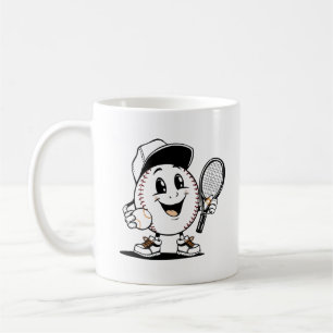De vrolijke honkbal-tennis mascotte koffiemok