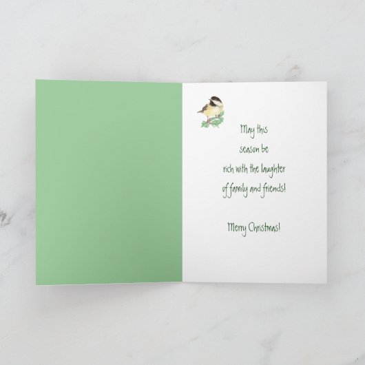 De vrolijke Hulst van de Vogel van Chickadee van Feestdagen Kaart (Binnen)
