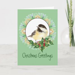 De vrolijke Hulst van de Vogel van Chickadee van Feestdagen Kaart