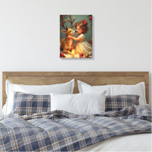 De vrolijke kerst van een kind met haar zachte hon canvas afdruk