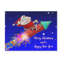 De vrolijke kerstman rijdt op een New Years Rocket