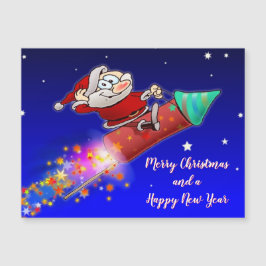 De vrolijke kerstman rijdt op een New Years Rocket