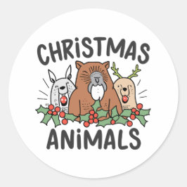 De vrolijke Kerstmis van de Beverfamilie Ronde Sticker