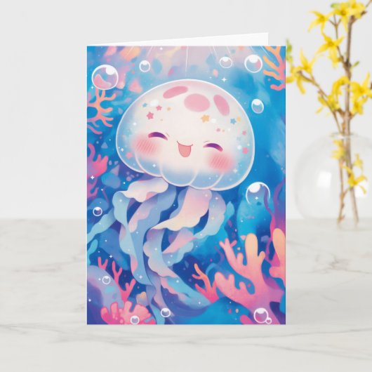 De vrolijke kwal gloeit kaart (Gele Bloem)