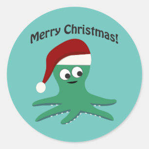 De vrolijke Octopus van Kerstmis Ronde Sticker